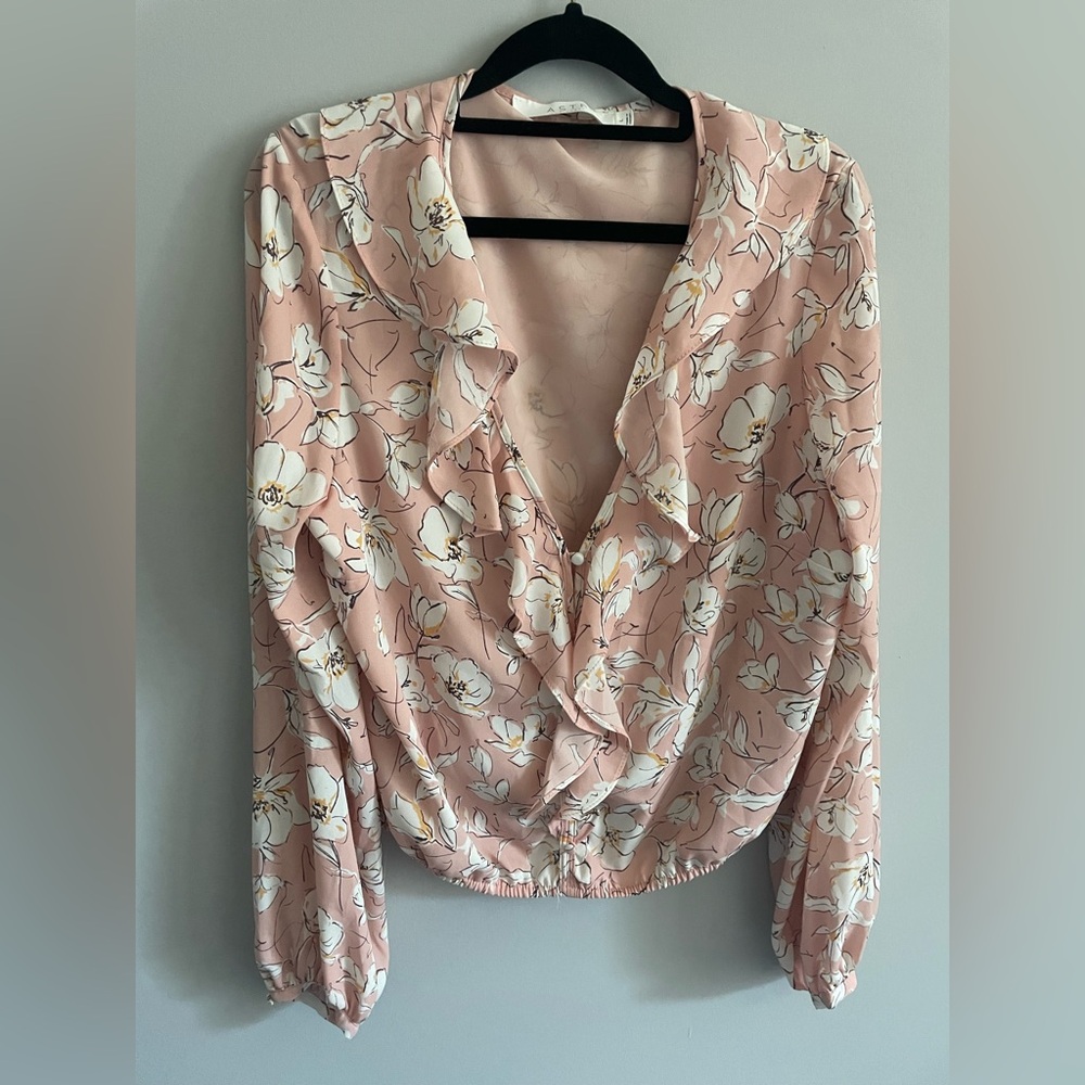 Astr Pink Ruffled Wrap Blouse with Sailor Collar